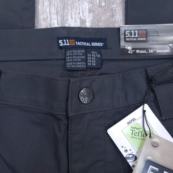 5.11 Tactical Mens 42x36 Gray Taclite Ripstop Jean Cut Mid Rise Straight Leg - Picture 6 of 9